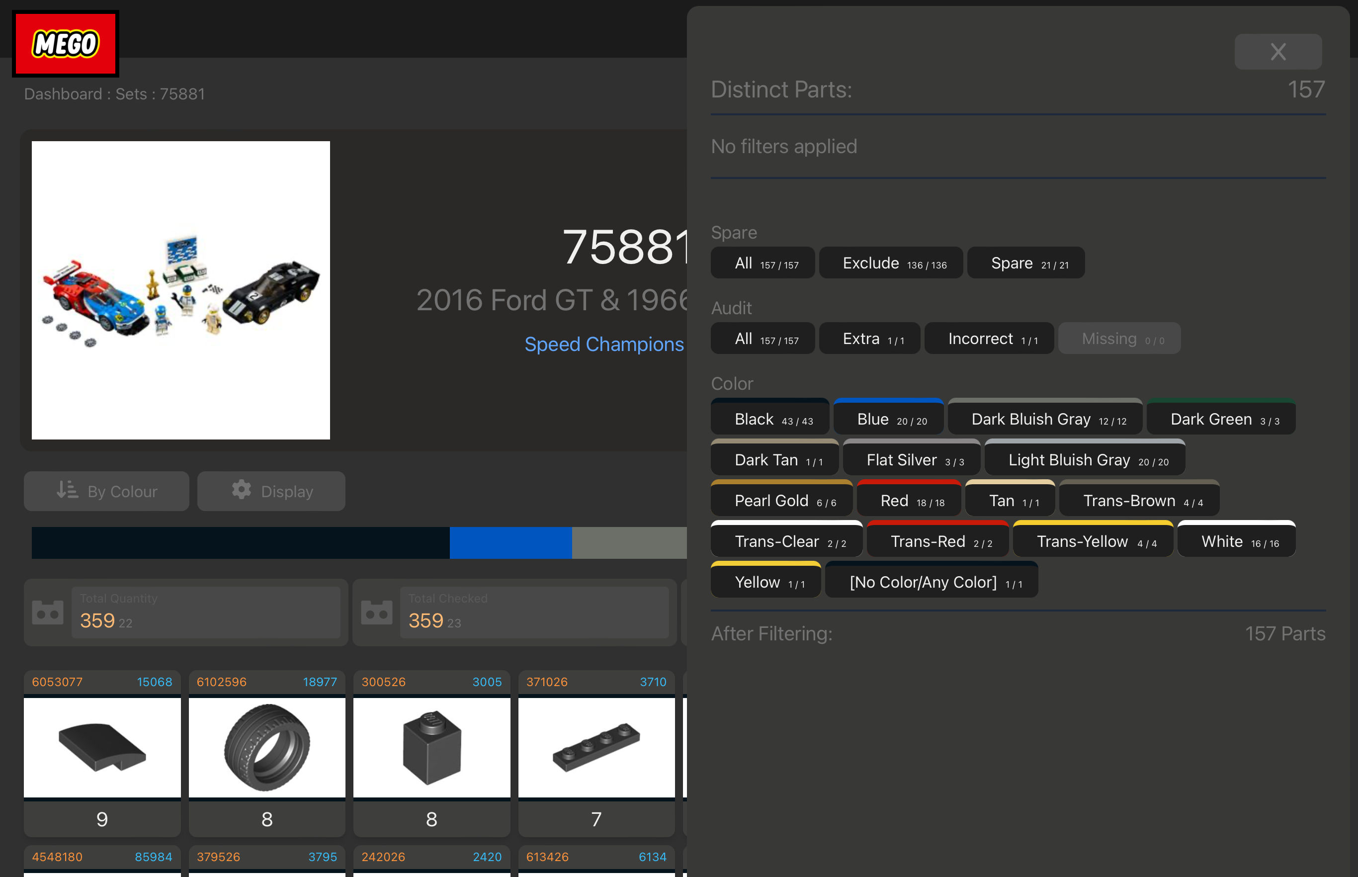 Instant Parts Filtering